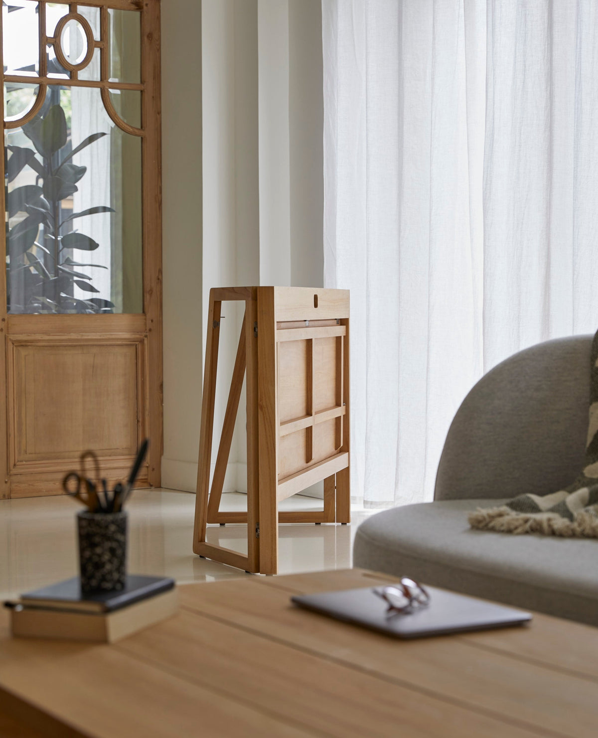 Tikamoon Philip desk in solid teak, further angle view