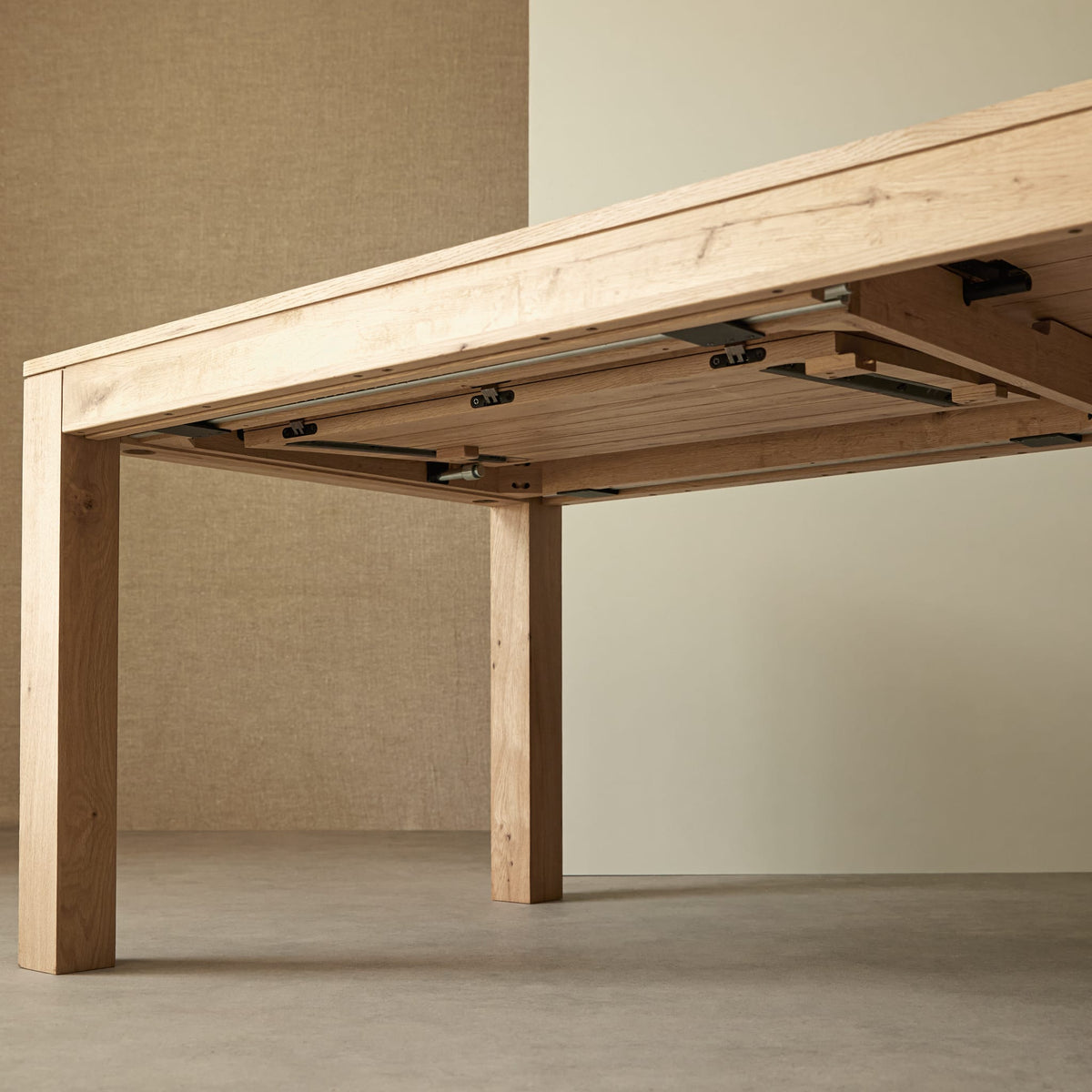 Tikamoon Eden extendable dining table in solid oak, wide view