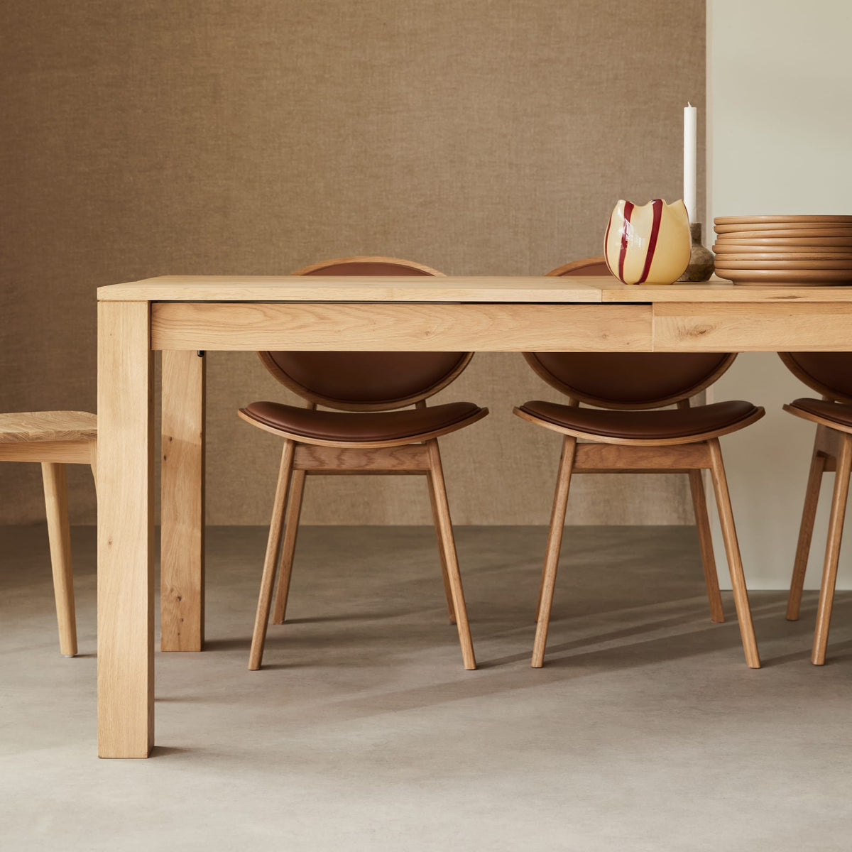 Tikamoon Eden extendable dining table in solid oak, full view