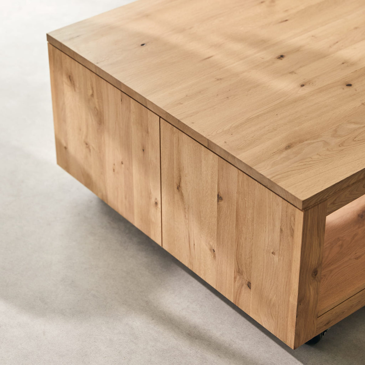 Tikamoon Anoa square oak coffee table, front view