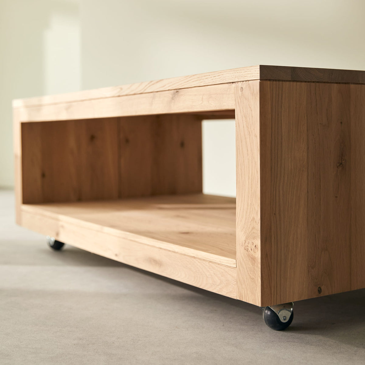 Tikamoon Anoa rectangular coffee table in solid oak, detail of the lower niche