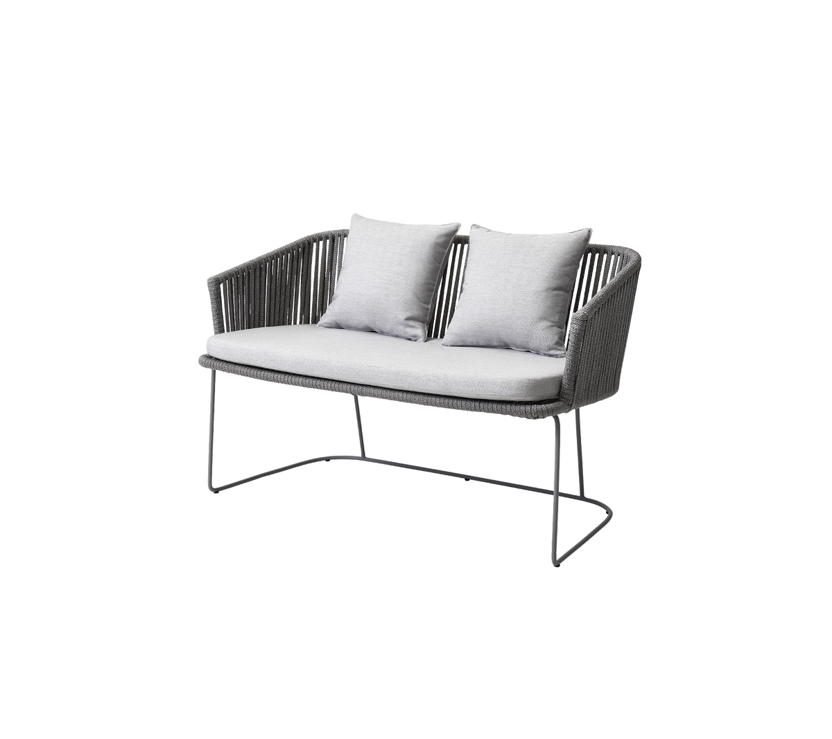 Cane-line Moments Bench in Grey Soft Rope, shown with Light Grey Natté cushions sold separately