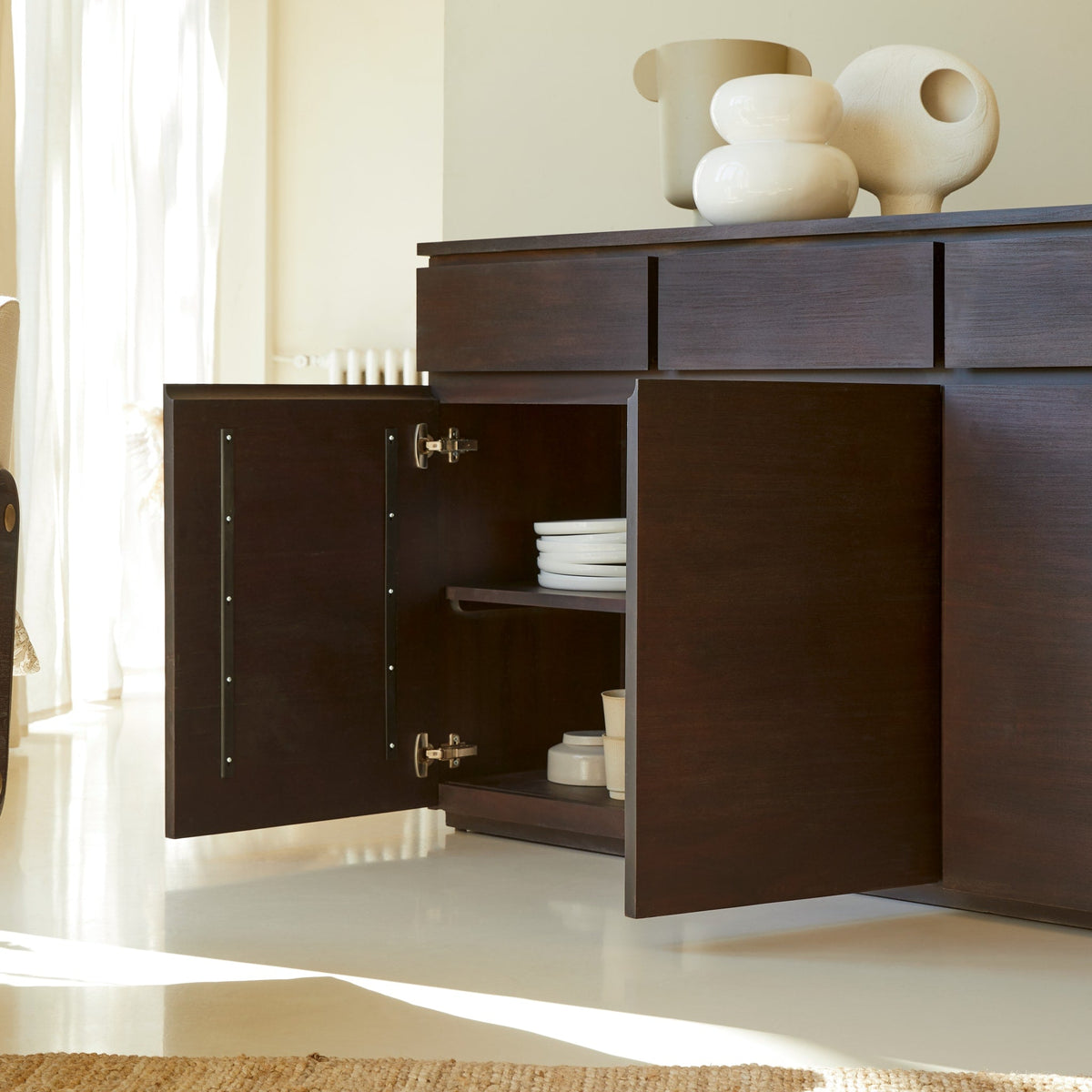 Tikamoon Eva mahogany sideboard, front view