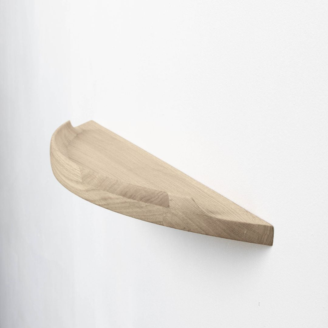 Aakjaer Arcus Shelf Medium in white oiled oak, a 35.4 in floating solid oak wall shelf