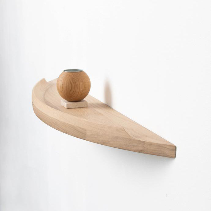 Aakjaer Arcus Shelf Medium in white oiled oak with a round oak vase on top
