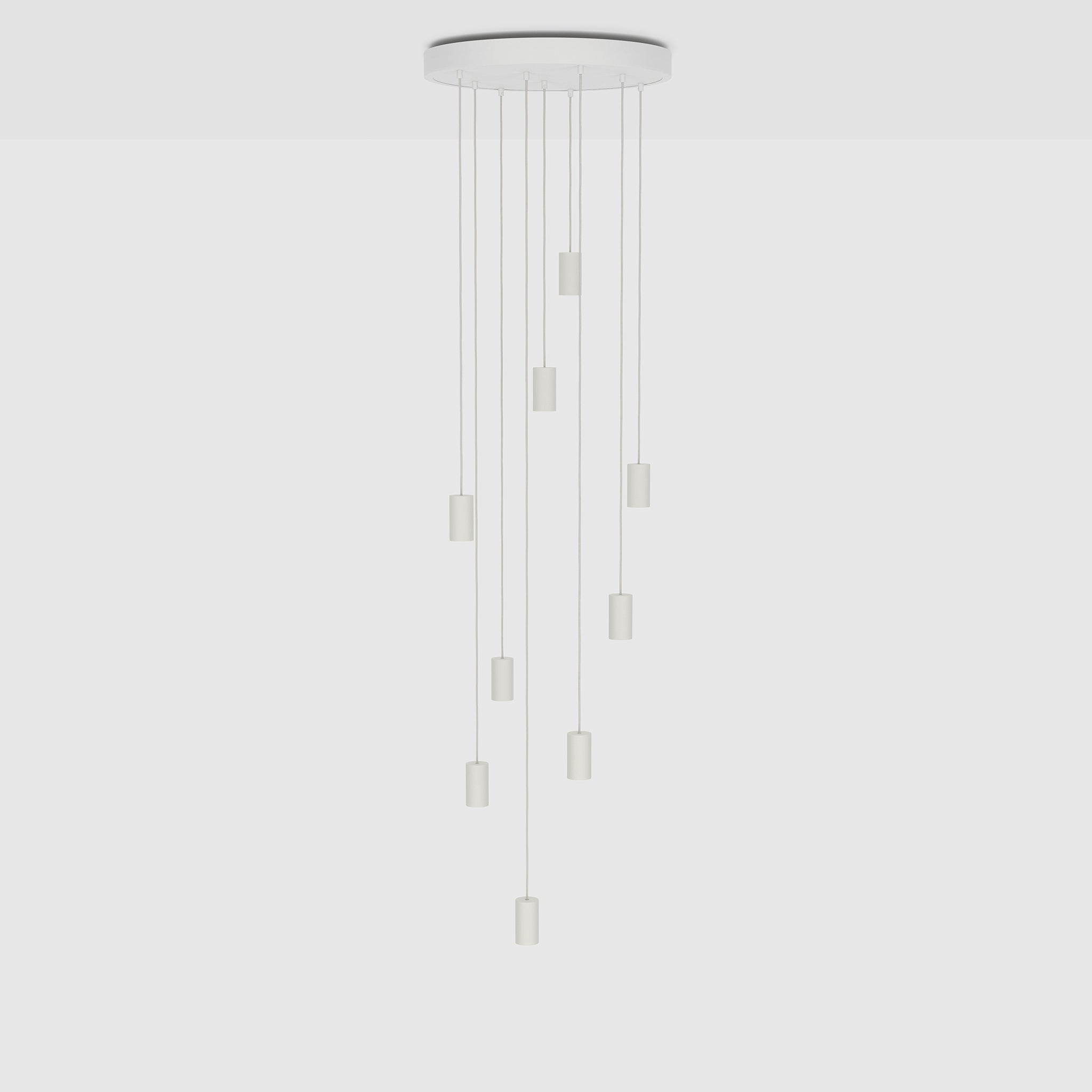 Tala Alumina Nine Pendant in Chalk, powder-coated aluminium and steel canopy, front view