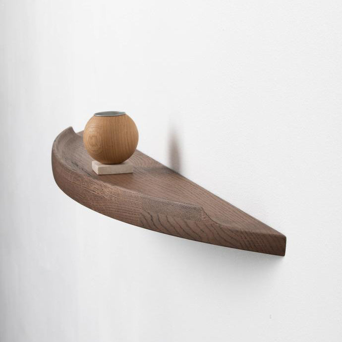 Aakjaer Arcus Shelf Medium in smoked oak with a round oak vase on top