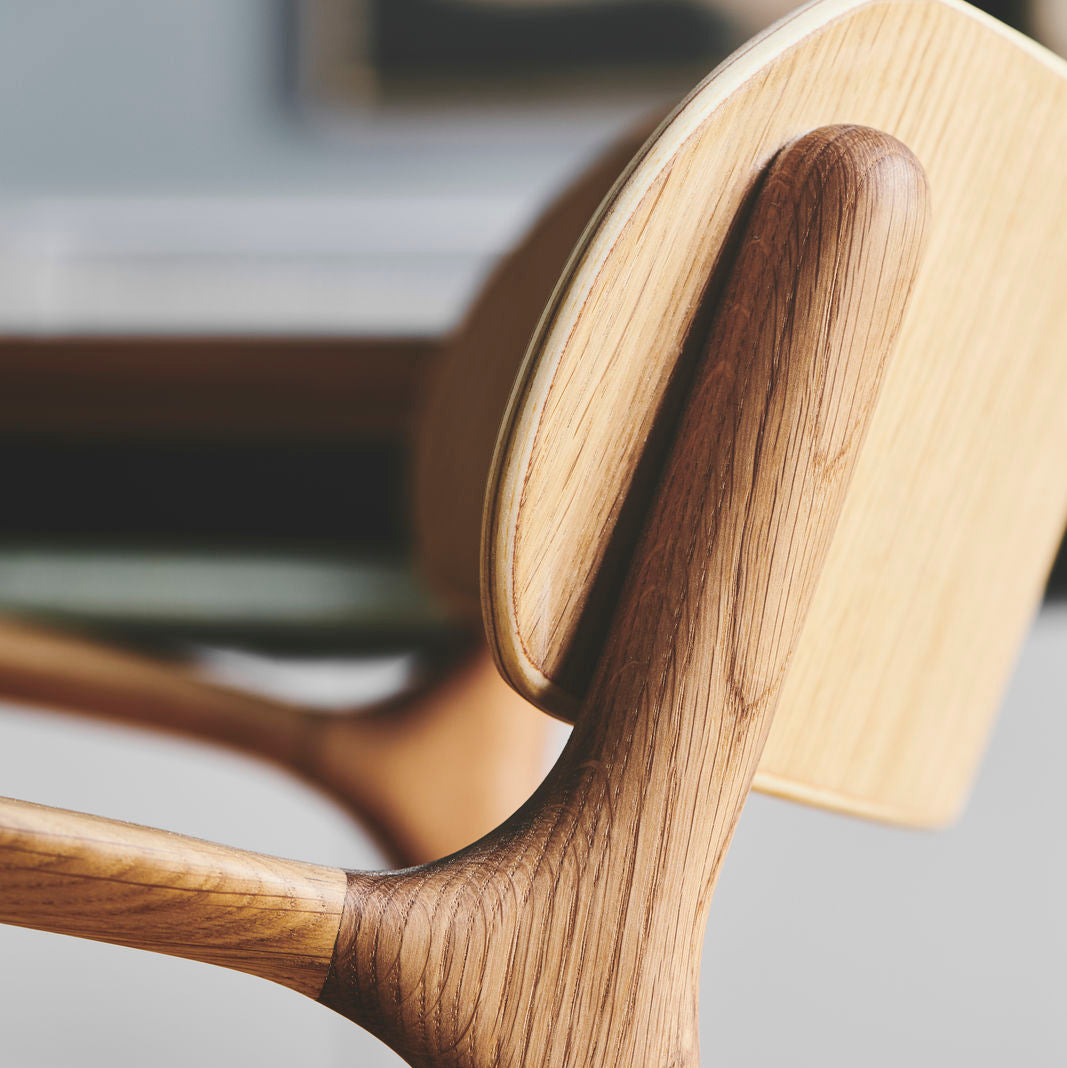 Detail of Bent Hansen Asger Dining Chair showing where the back meets the armrest