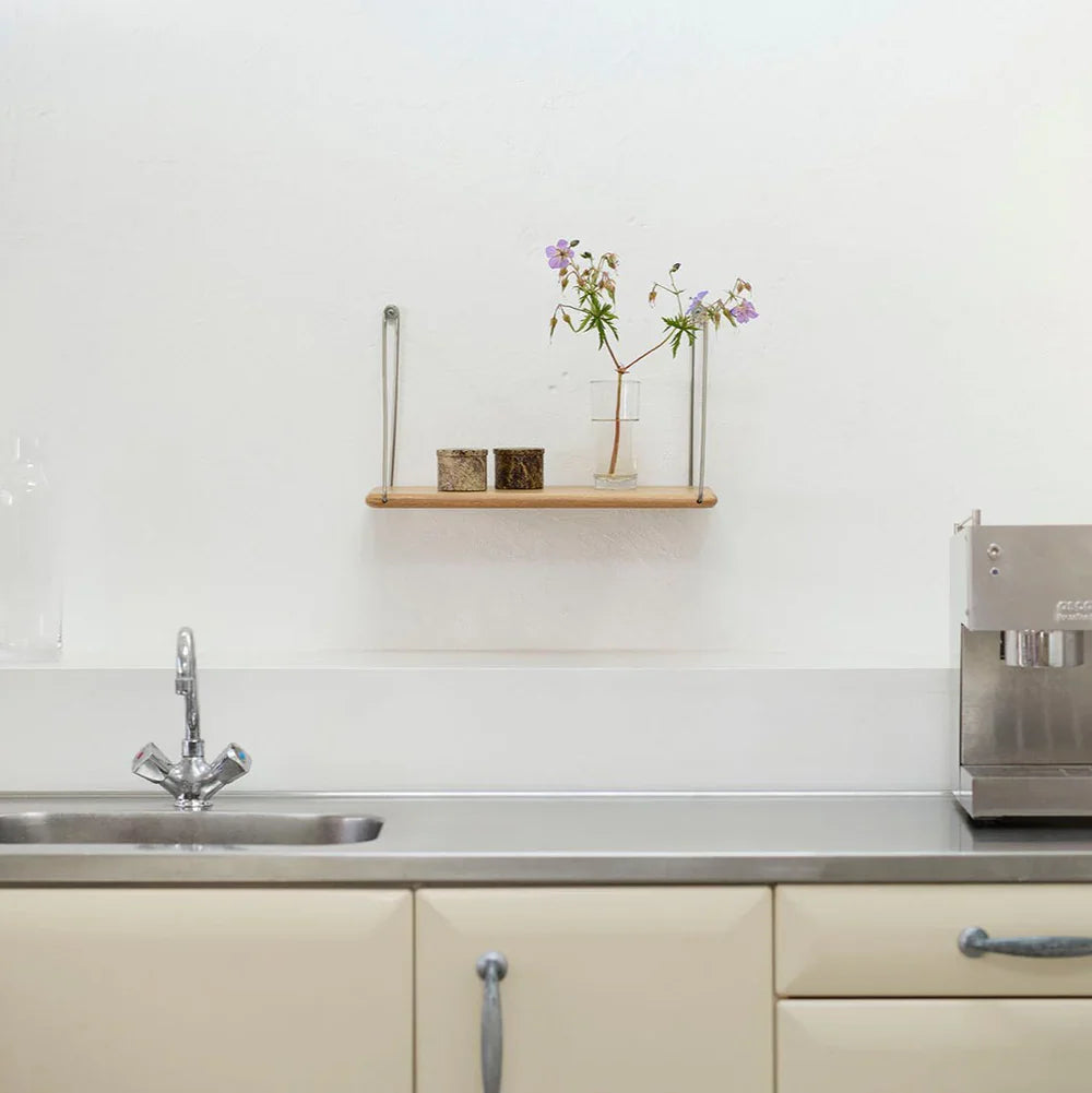 FDB Møbler Shelf With brackets in solid oak (brushed stainless), designed by Ejvind A. Johansson