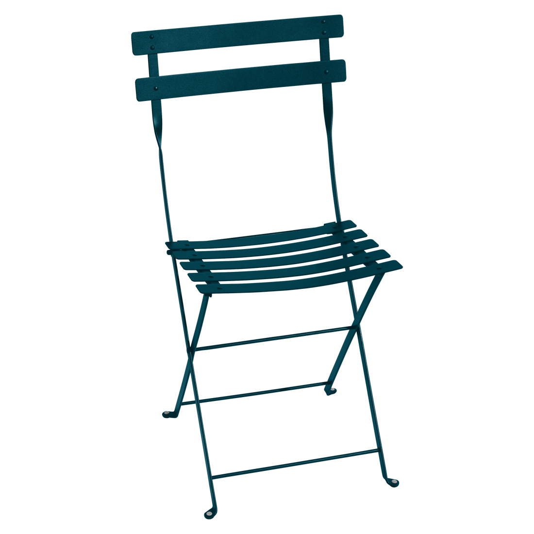 Fermob Bistro Metal Chair in Acapulco Blue powder-coated steel, the 1889 Parisian cafe archetype