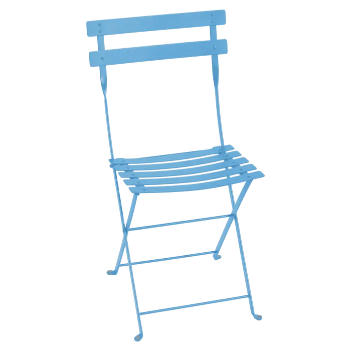 Fermob Bistro Metal Chair in Maya Blue powder-coated steel, the 1889 Parisian cafe archetype