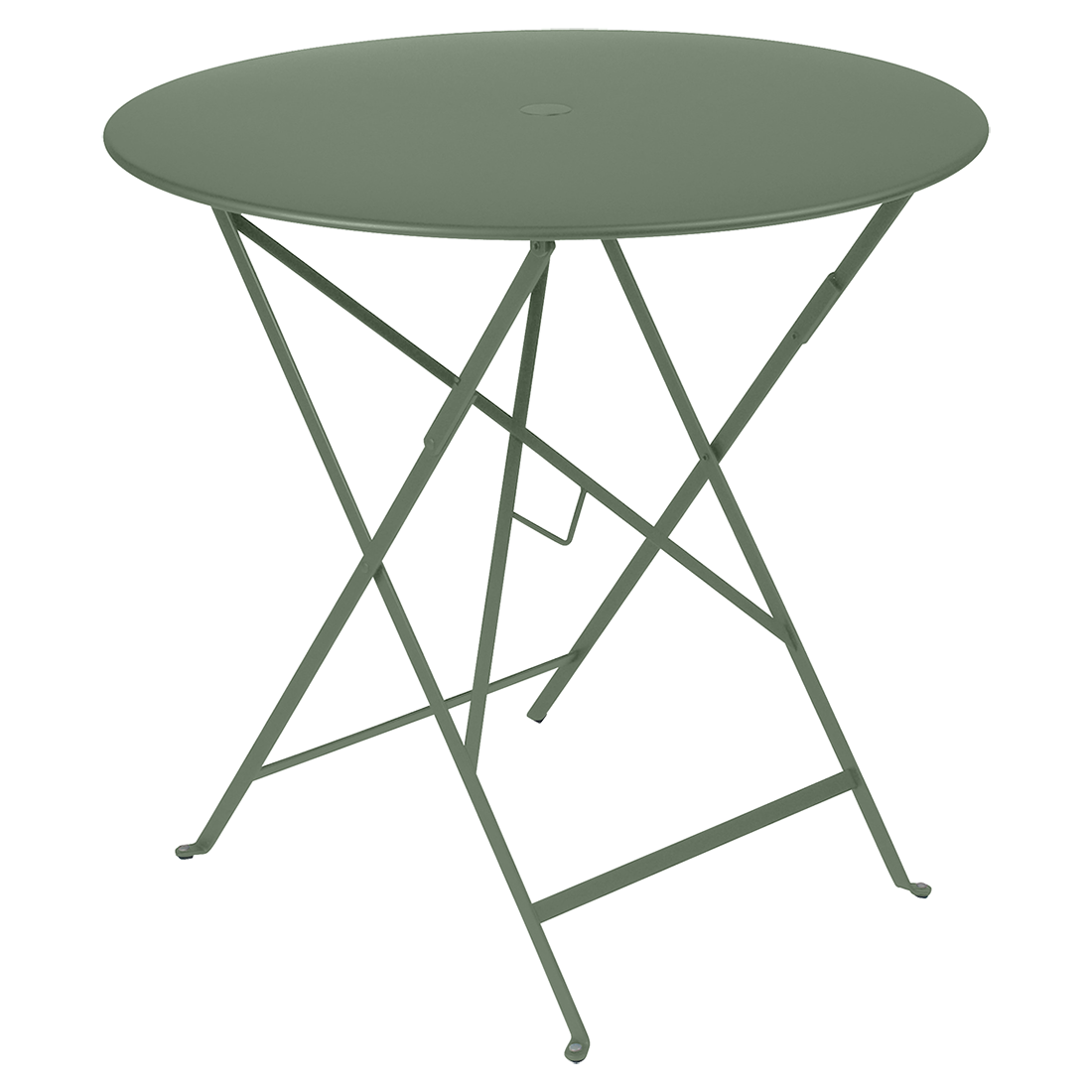 Fermob Bistro Round Folding Table in Cactus powder-coated steel, the 1889 Parisian cafe archetype