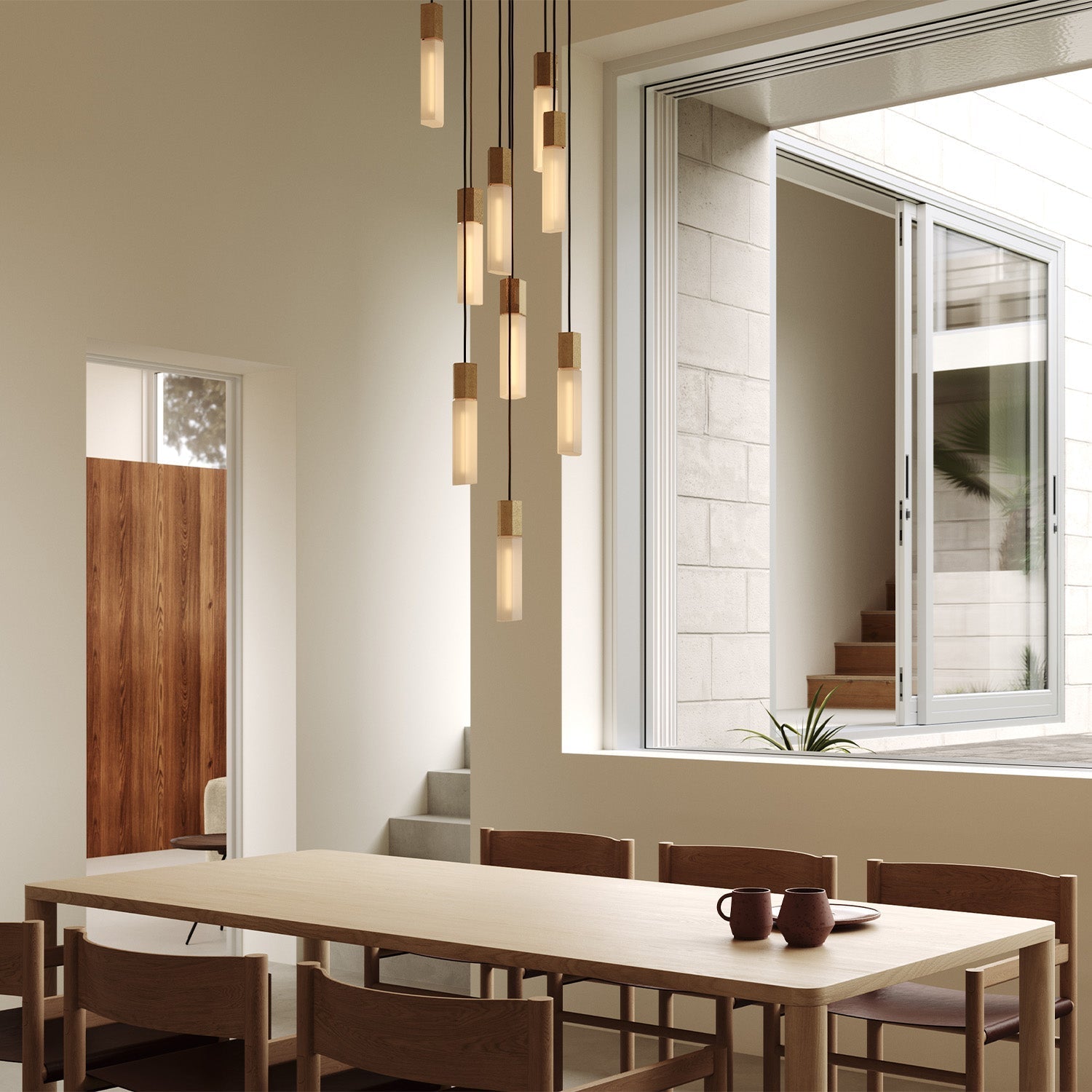 Basalt Nine Pendant by Tala in Brass, detail of the cast brass canopy