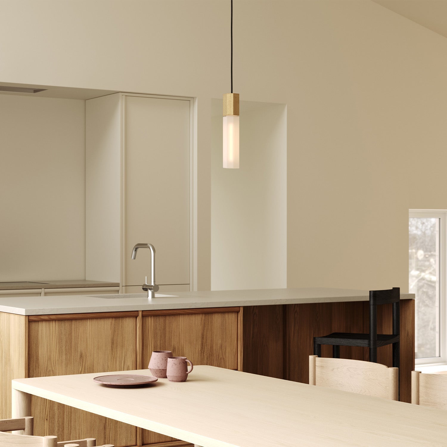 Basalt Single Pendant by Tala in Brass, side profile of the cast brass pendant