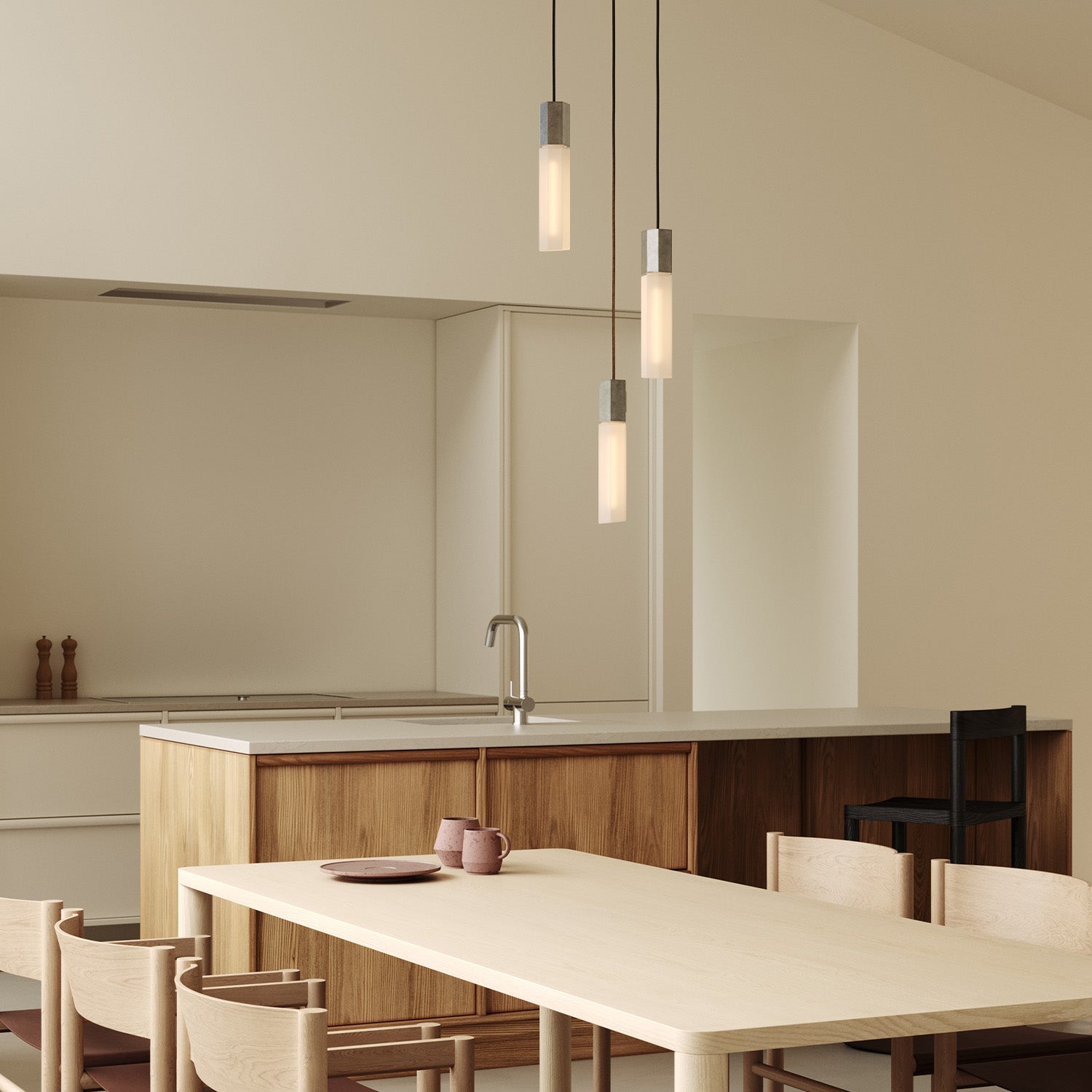 Basalt Triple Pendant by Tala in Stainless Steel, close-up of a hexagonal pendant