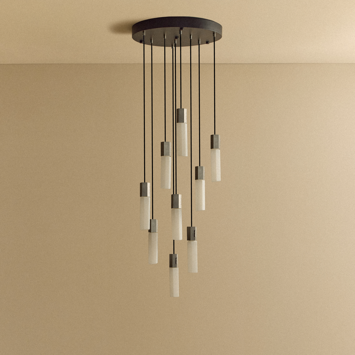 Basalt Nine Pendant by Tala in Stainless Steel, full fixture on a white background