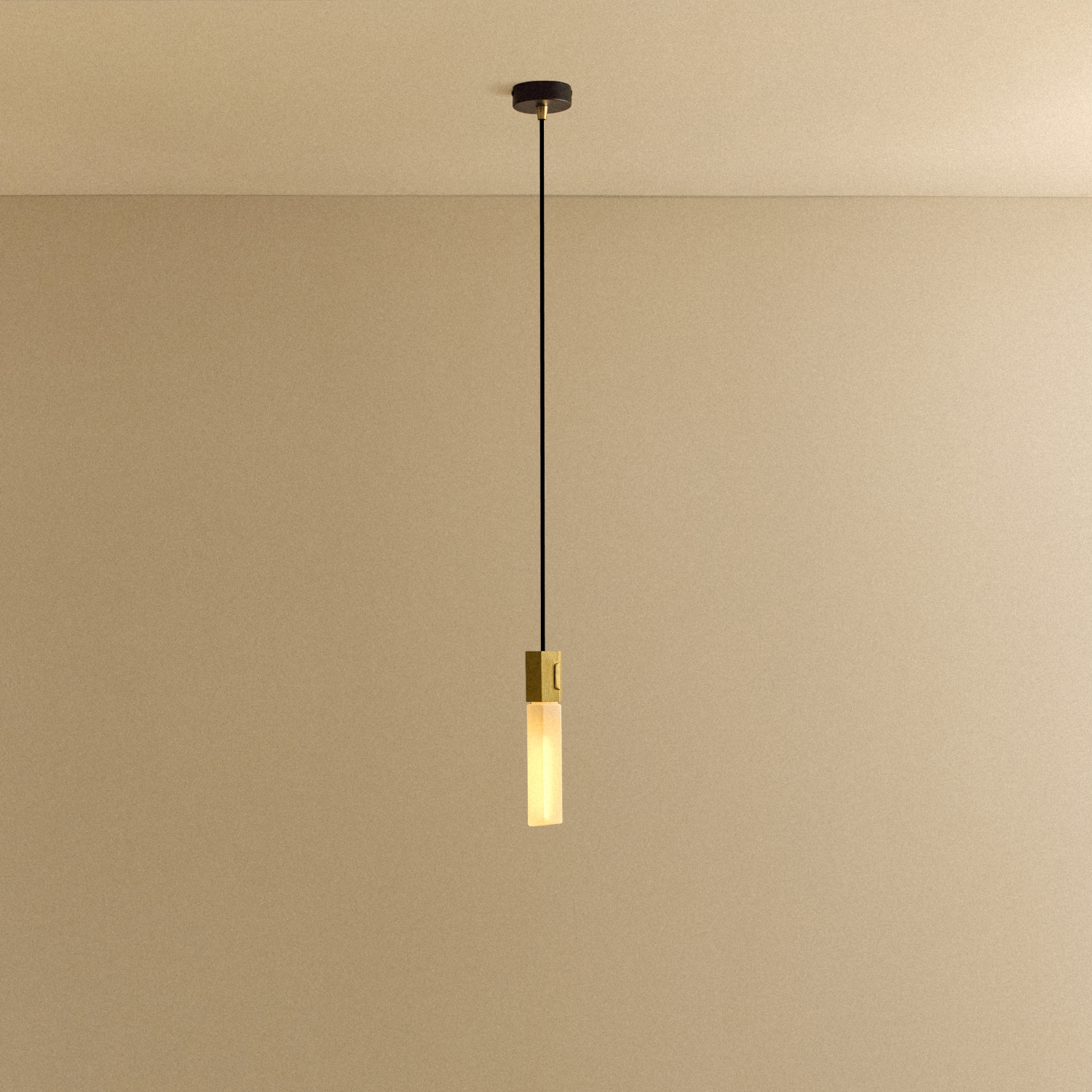 Basalt Single Pendant by Tala in cast Brass, front view of the hexagonal ceiling pendant