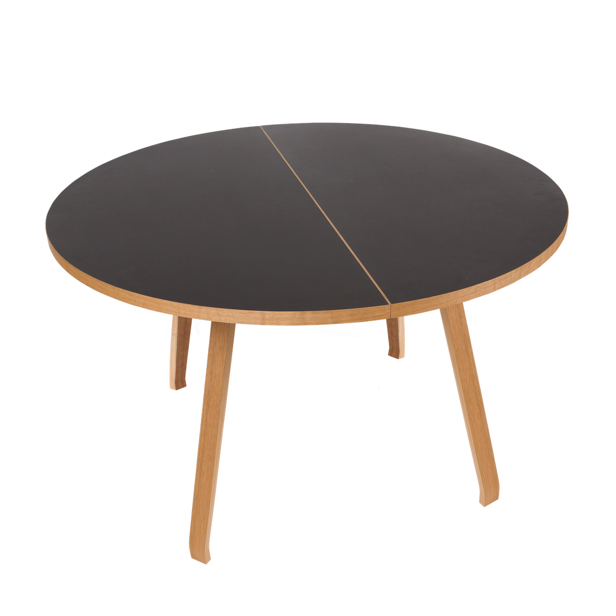 Bent Hansen Primum Table in black linoleum with matt-lacquered oak legs, round without leaves