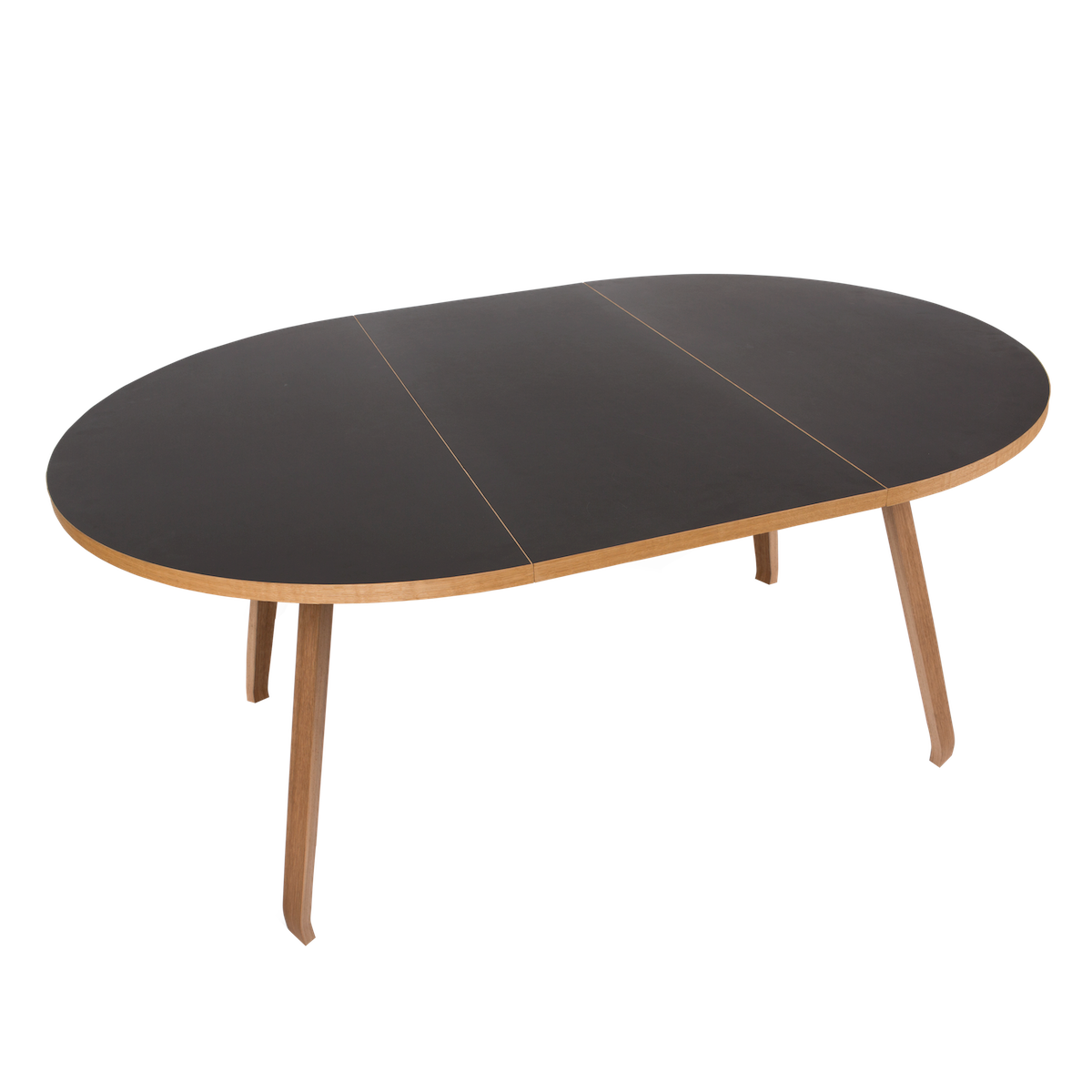 Bent Hansen Primum Table in black linoleum with matt-lacquered oak legs, extended with two linoleum leaves