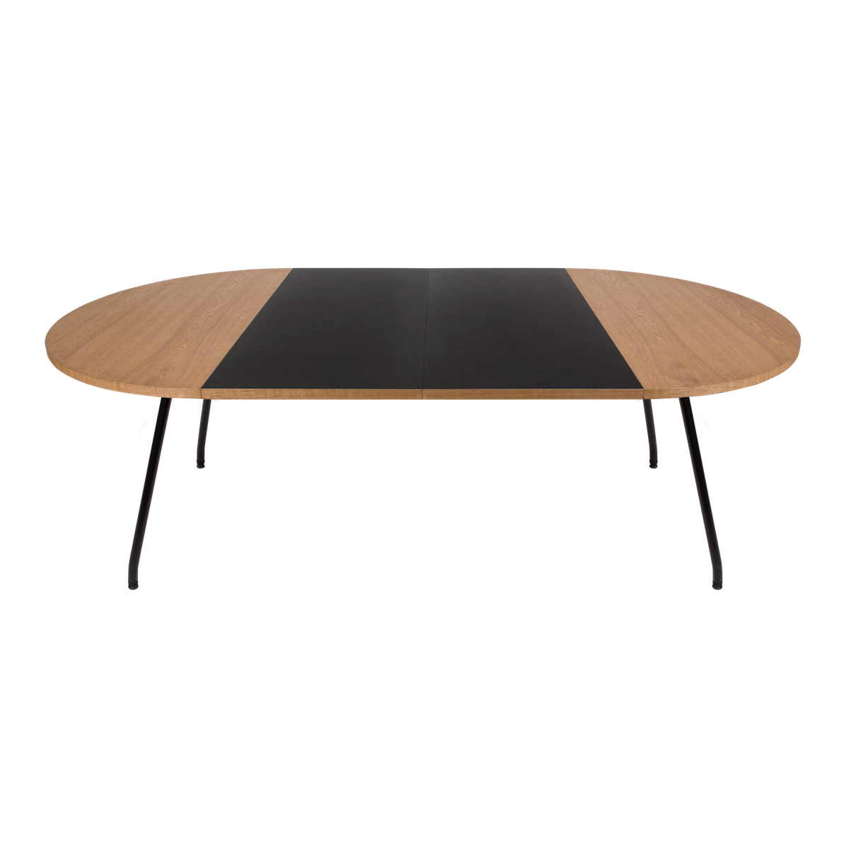 Bent Hansen Primum Table in oak veneer with black powder-coated steel legs, extended with two linoleum leaves