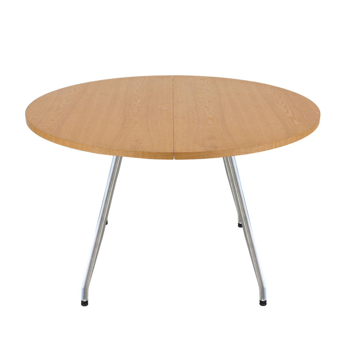 Bent Hansen Primum Table in oak veneer with brushed stainless steel legs, round without leaves