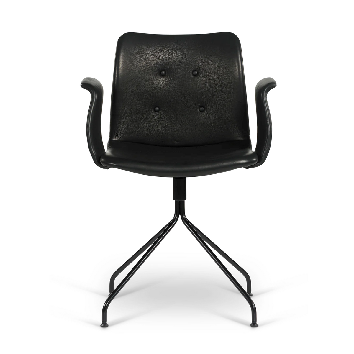 Bent Hansen Primum Swivel Dining Chair with Arms in black leather, black steel base, steel and leather