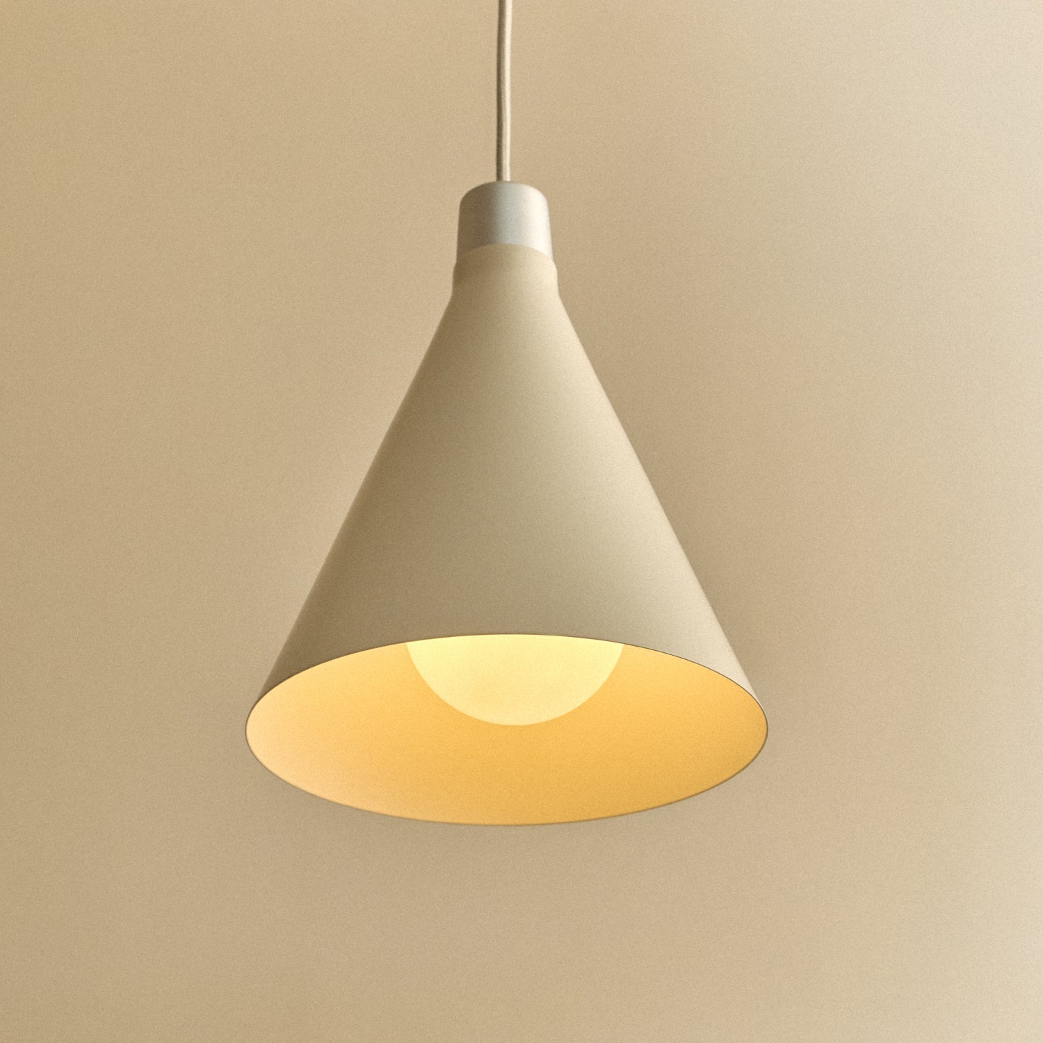 Tala Bower pendant light, small, Oyster White + Sphere III — side profile