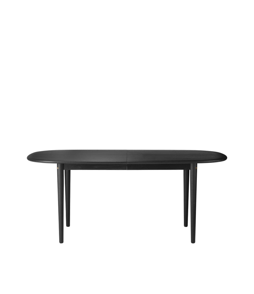 FDB Møbler C63E2TIL Bjørk Dining table With 2 Extension Leaf in black-stained solid oak