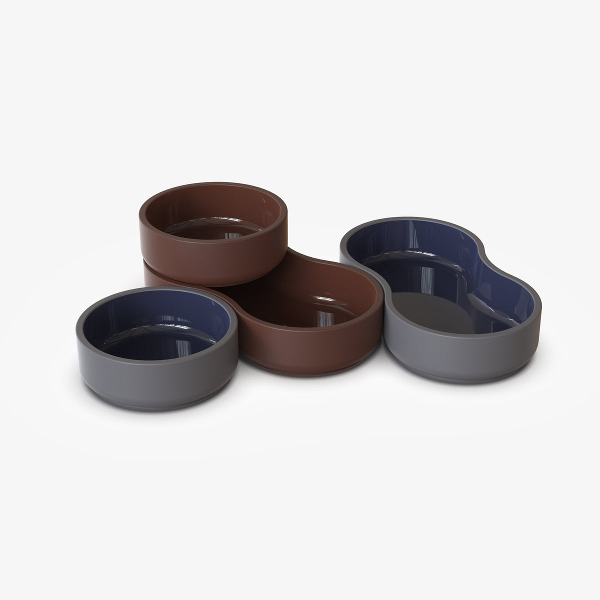 Case Dip Bowl in Blue and Brown, Small and Large together, solid-colored porcelain