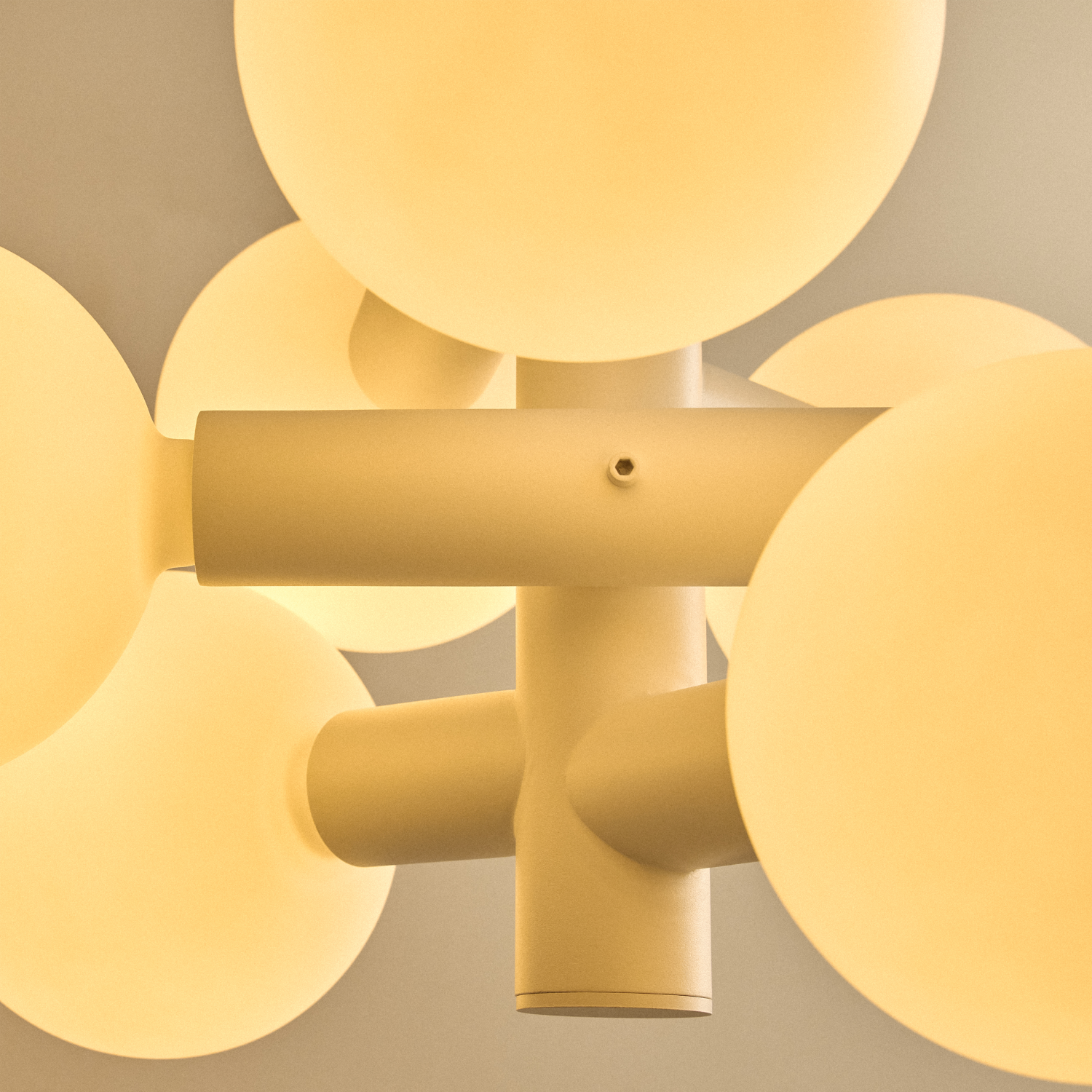 Underside view of the Echo Chandelier's globe arrangement