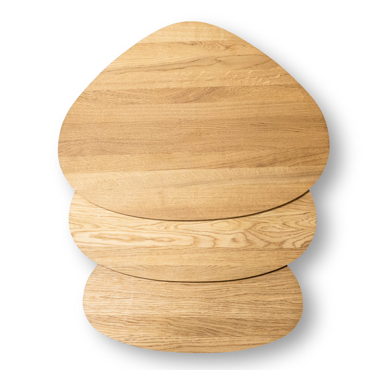 Detail of Bent Hansen Forma Nesting Tables (Set of 3) showing the three tops stacked