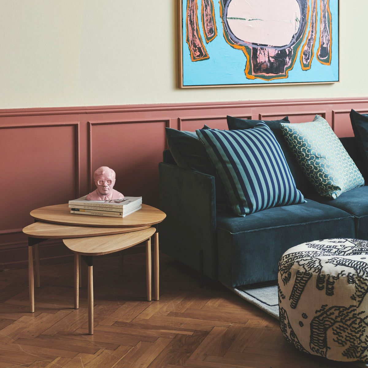 Bent Hansen Forma Nesting Tables (Set of 3) in oiled oak, styled in an interior setting, oak