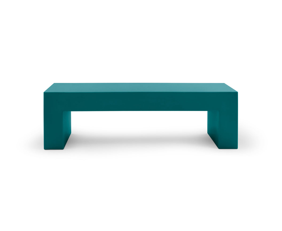 Heller Vignelli Bench, Medium 60 in., in Turquoise, recyclable polyethylene, designed by Massimo Vignelli