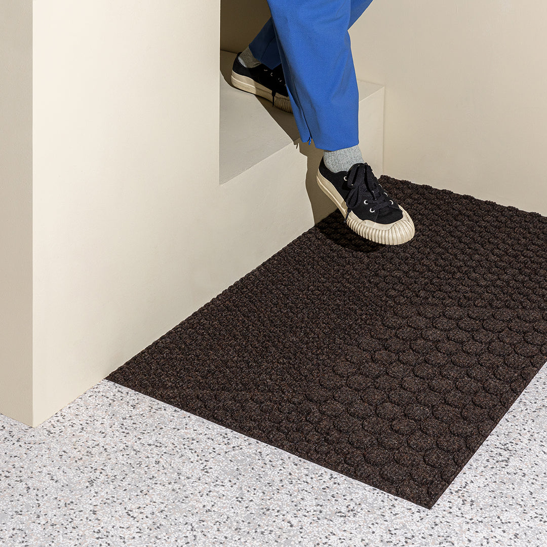 Heymat Hex All Weather Doormat in Soil Brown, recycled PET yarn doormat, Norwegian sustainable design