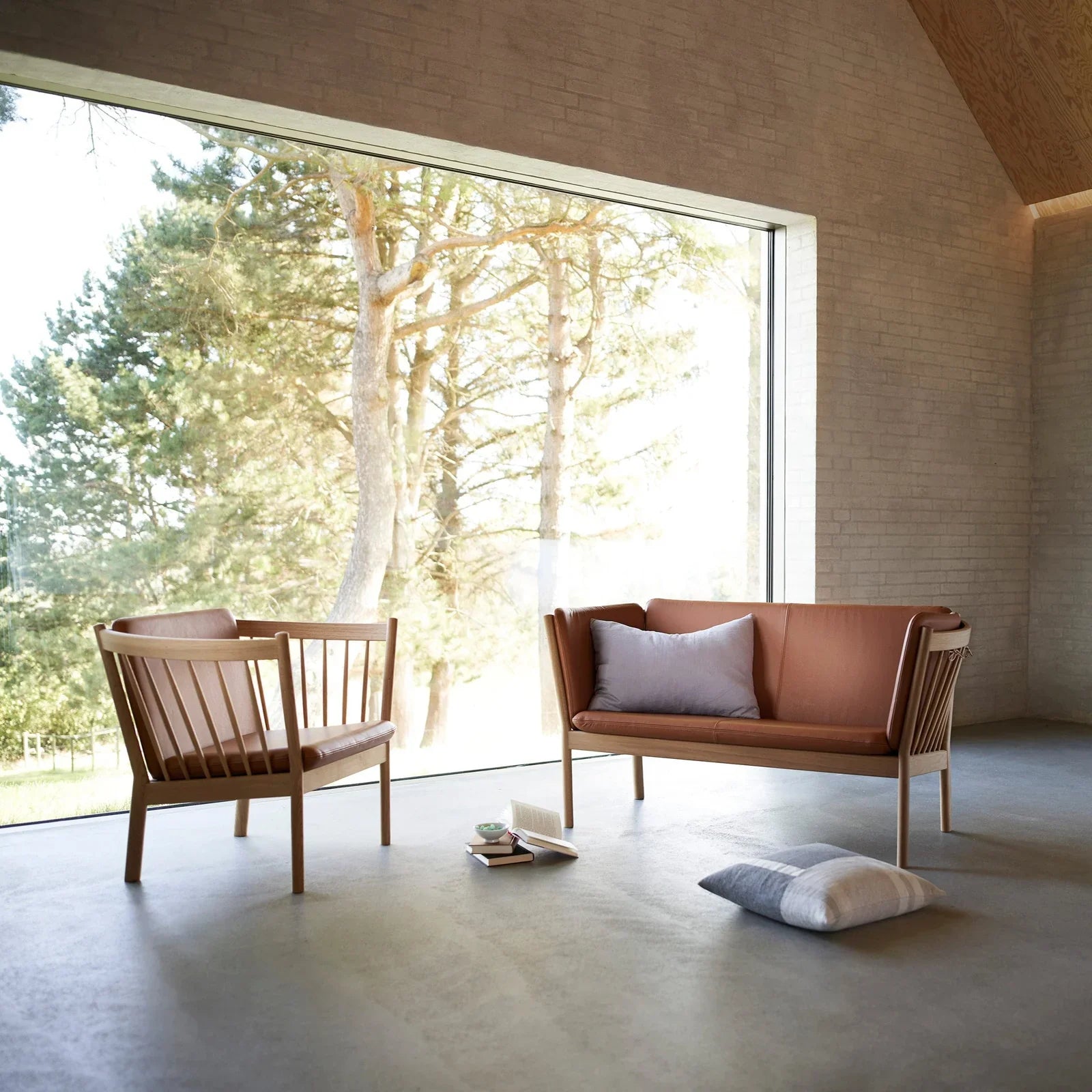 FDB Møbler 2-Person couch in solid oak (cognac), designed by Ole Jørgensen