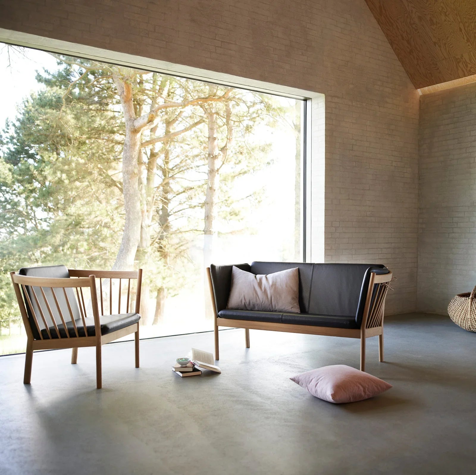 FDB Møbler 2-Person couch in black-stained solid oak, designed by Ole Jørgensen