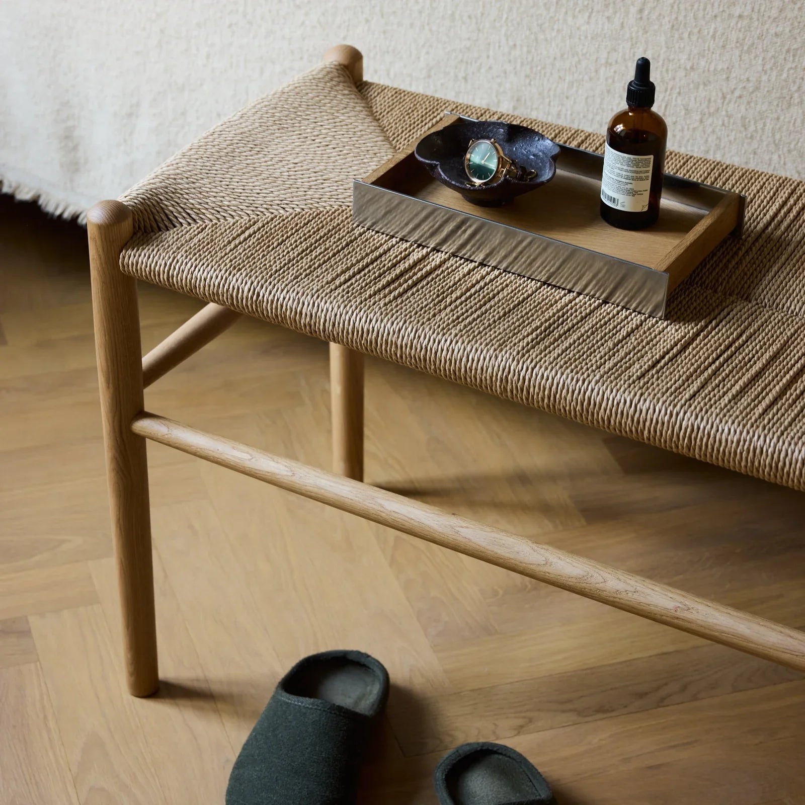 FDB Møbler Piano benchled in natural solid oak, designed by Jørgen Bækmark