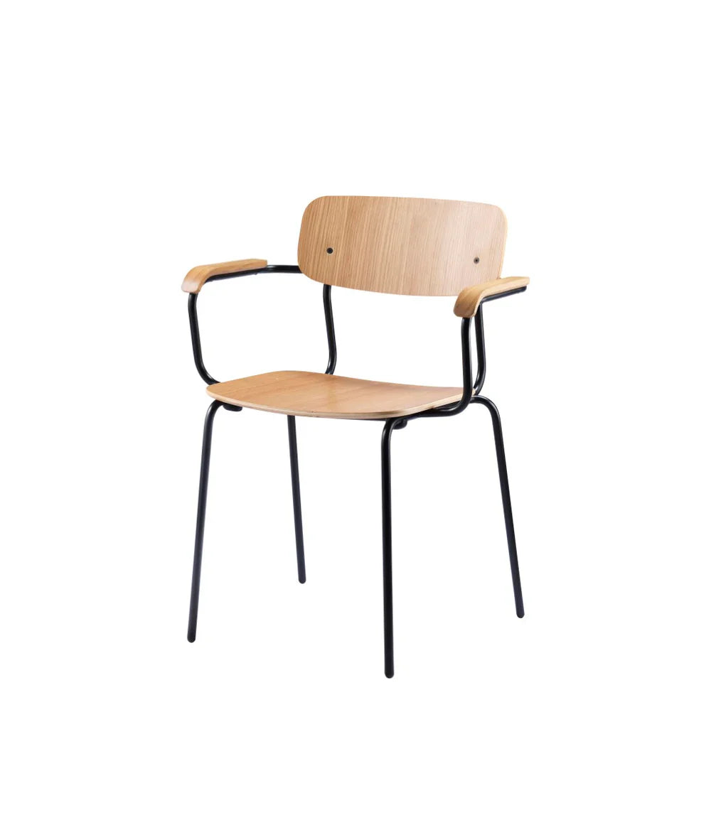 FDB Møbler Holmen Stackable chair w armrests in solid oak, designed by Jakob Thau