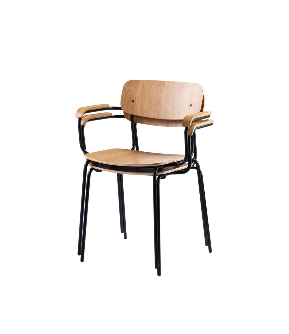 FDB Møbler Holmen Stackable chair w armrests in solid oak, designed by Jakob Thau