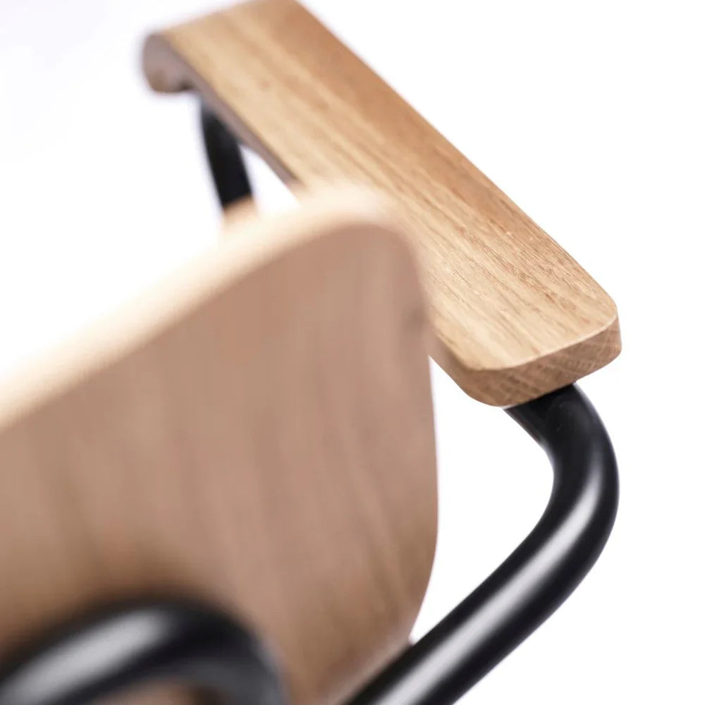 FDB Møbler Holmen Stackable chair w armrests in solid oak, designed by Jakob Thau