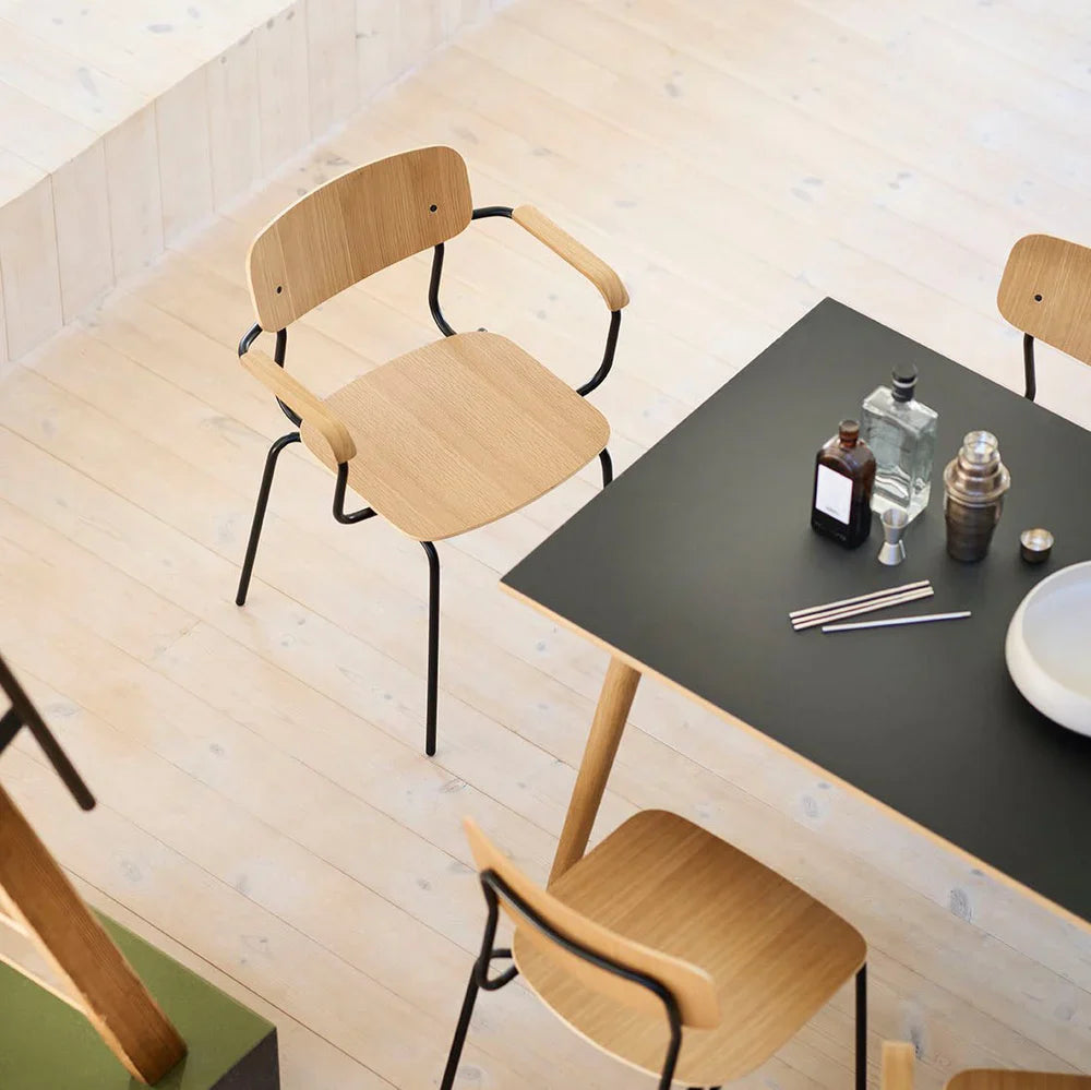 FDB Møbler Holmen Stackable chair w armrests in solid oak, designed by Jakob Thau