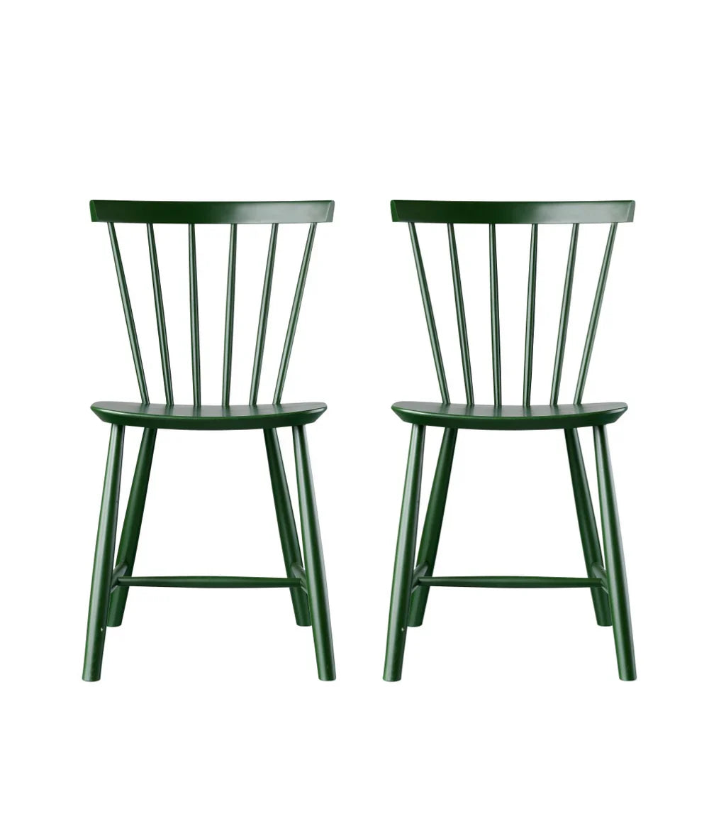 FDB Møbler Chair Set of 2 in solid beech (bottle green), designed in 1955 by Poul M. Volther