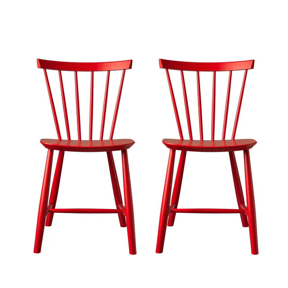 FDB Møbler Chair Set of 2 in solid beech (mailbox red), designed in 1955 by Poul M. Volther