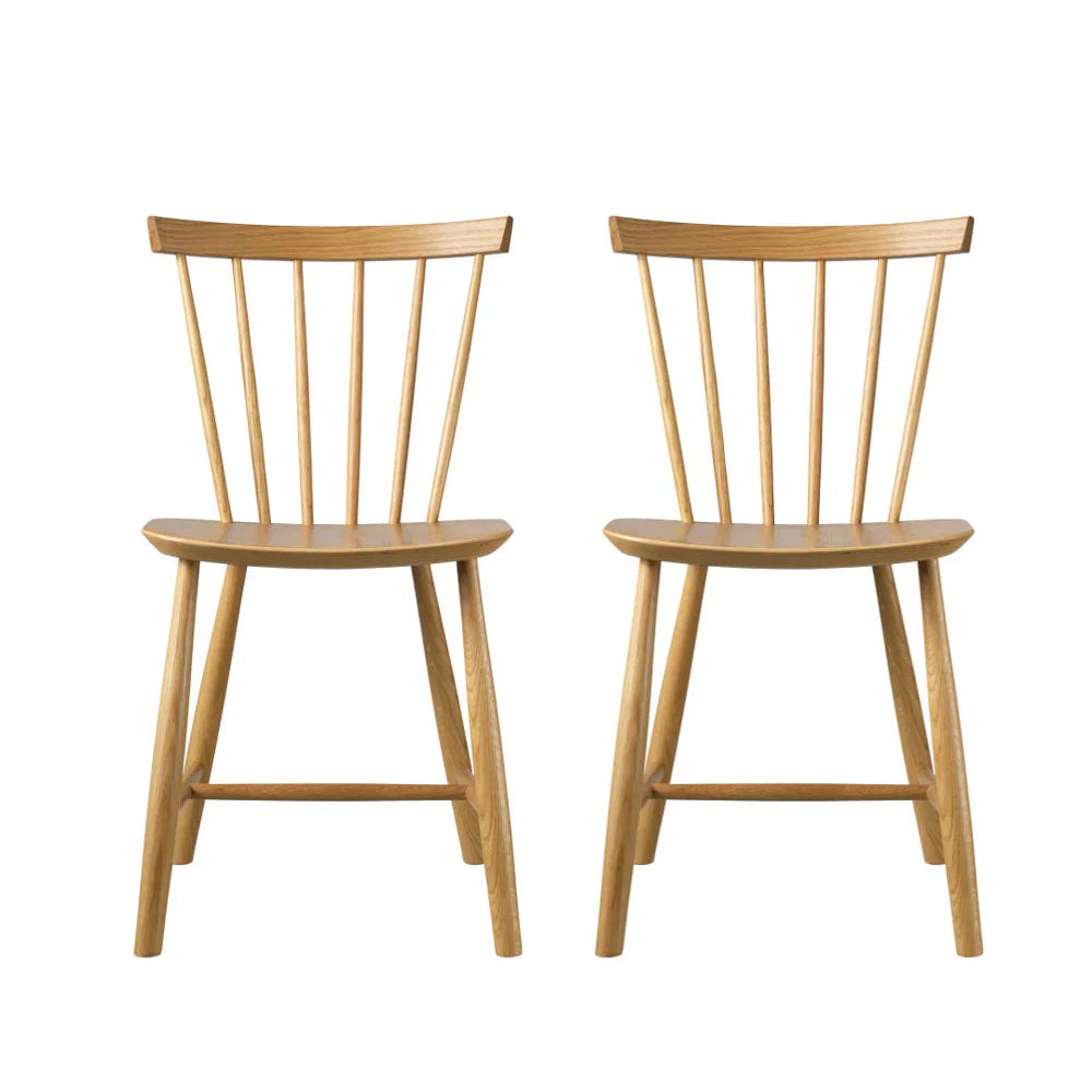 FDB Møbler Chair Set of 2 in solid oak, designed in 1955 by Poul M. Volther, a Danish mid-century cooperative design