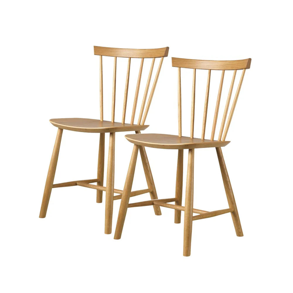FDB Møbler Chair Set of 2 in solid oak, designed in 1955 by Poul M. Volther, a Danish mid-century cooperative design