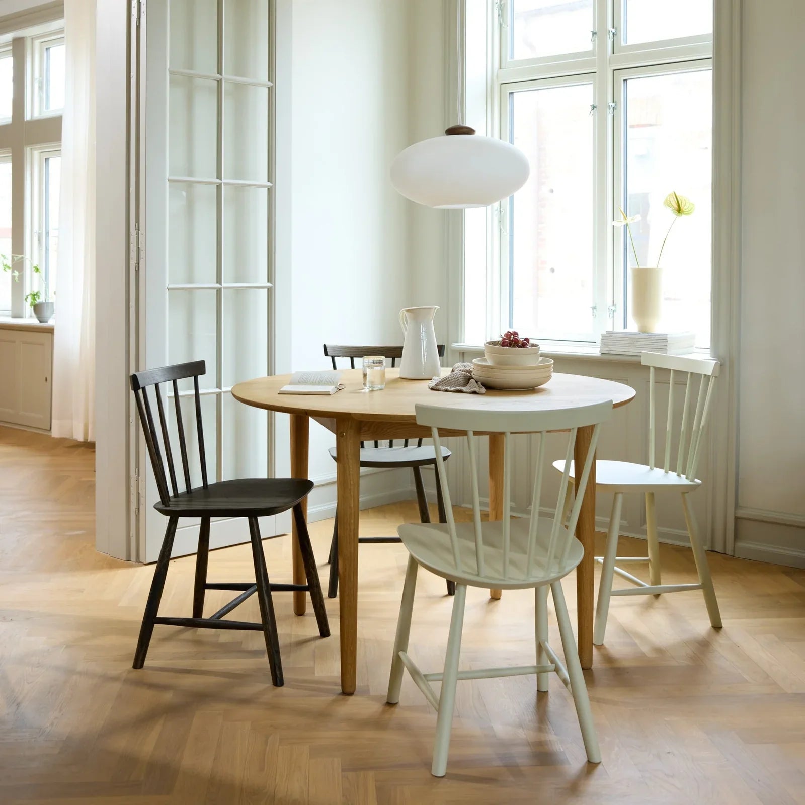 FDB Møbler Chair Set of 2 in smoked solid oak (smoked grey), designed in 1955 by Poul M. Volther