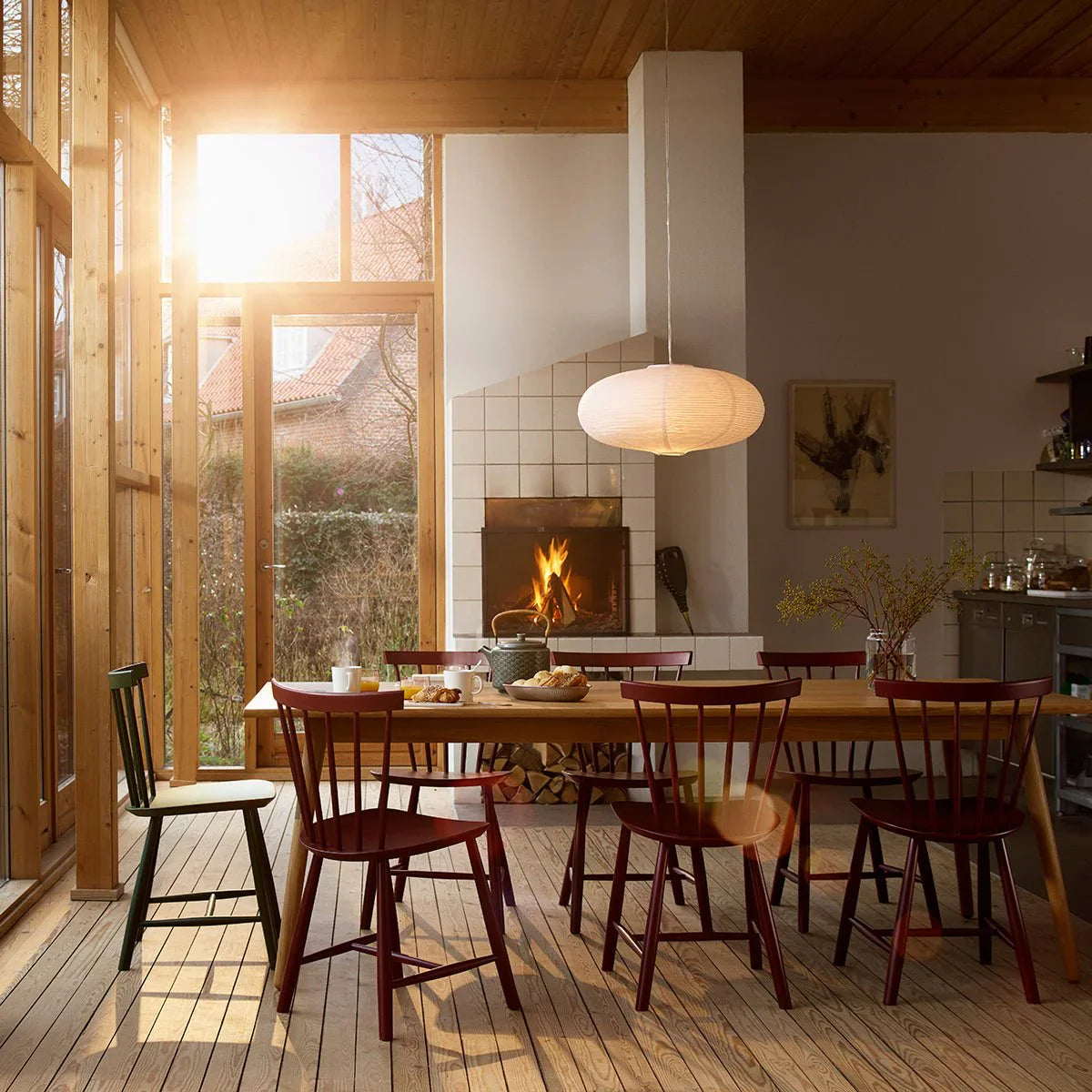 FDB Møbler Chair in solid beech (coral red), designed in 1955 by Poul M. Volther