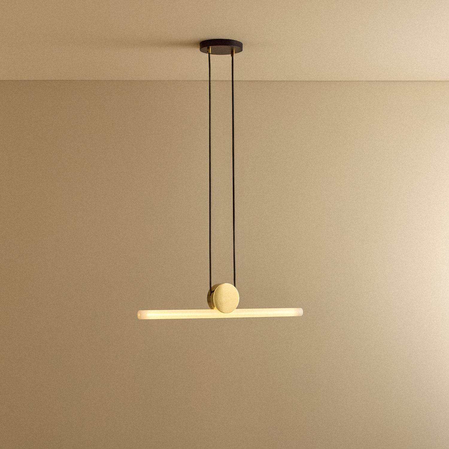 Kilter Pendant Light, solid brass fixture illuminated