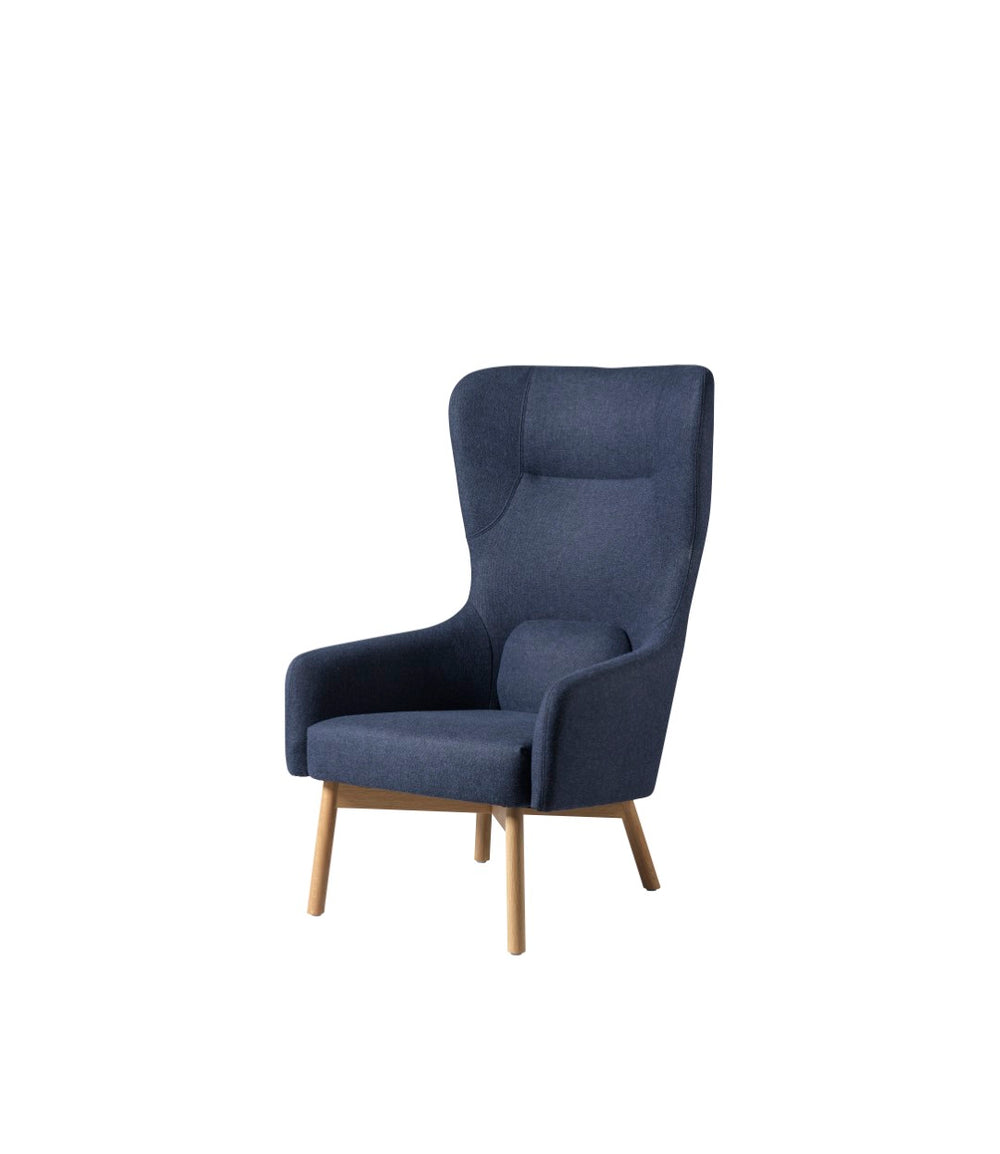 FDB Møbler Gesja Wing chair in solid oak (dark blue)