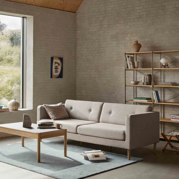 FDB Møbler Firhøj 3-Person couch in solid oak (beige grey)